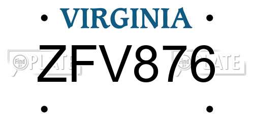 ZFV876 Virginia License Plate