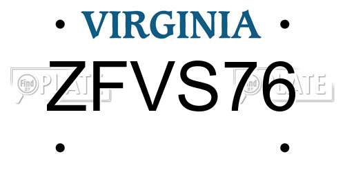 ZFVS76 Virginia License Plate