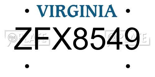 ZFX8549 Virginia License Plate
