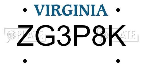 ZG3P8K Virginia License Plate