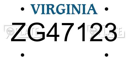 ZG47123 Virginia License Plate