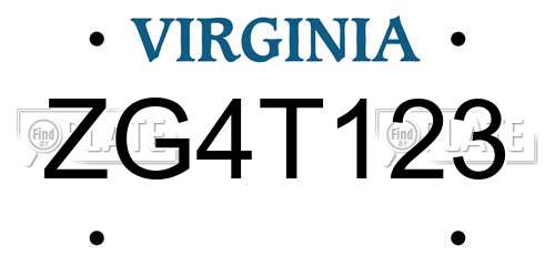 ZG4T123 Virginia License Plate