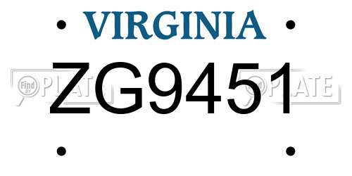 ZG9451 Virginia License Plate