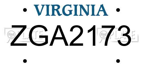 ZGA2173 Virginia License Plate