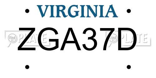 ZGA37D Virginia License Plate