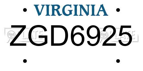 ZGD6925 Virginia License Plate