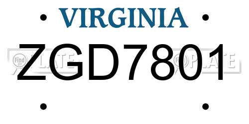 ZGD7801 Virginia License Plate