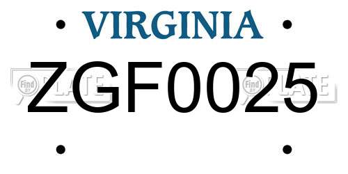 ZGF0025 Virginia License Plate