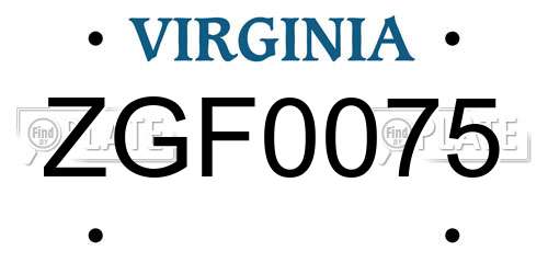ZGF0075 Virginia License Plate