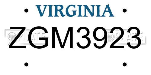 ZGM3923 Virginia License Plate