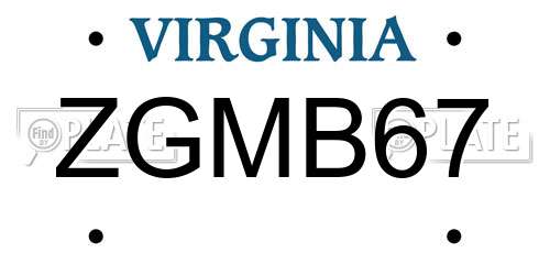 ZGMB67 Virginia License Plate