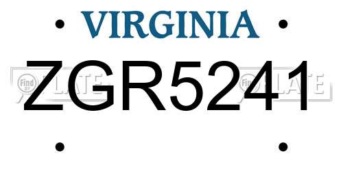 ZGR5241 Virginia License Plate