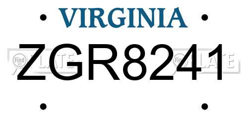ZGR8241 Virginia License Plate