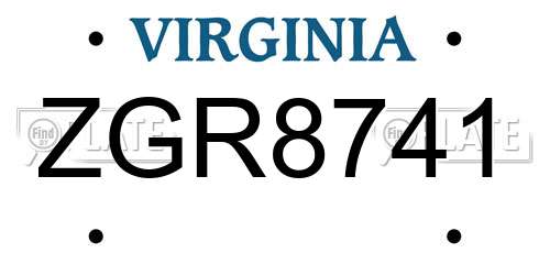 ZGR8741 Virginia License Plate