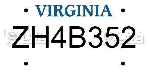 ZH4B352 Virginia License Plate