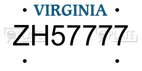 ZH57777 Virginia License Plate