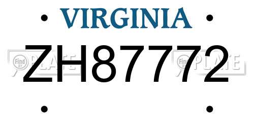 ZH87772 Virginia License Plate