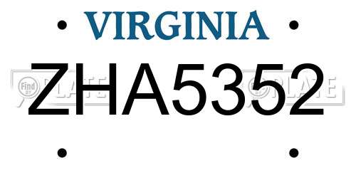 ZHA5352 Virginia License Plate