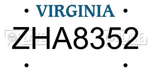 ZHA8352 Virginia License Plate