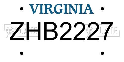 ZHB2227 Virginia License Plate