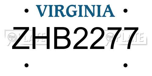 ZHB2277 Virginia License Plate