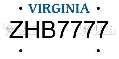 ZHB7777 Virginia License Plate