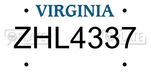 ZHL4337 Virginia License Plate