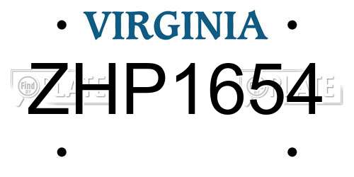 ZHP1654 Virginia License Plate
