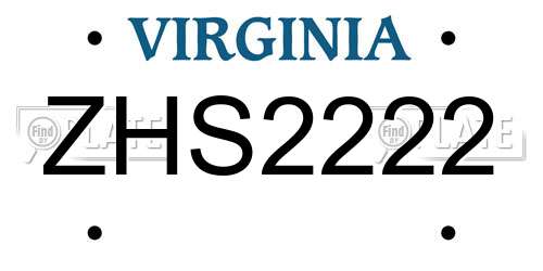 ZHS2222 Virginia License Plate