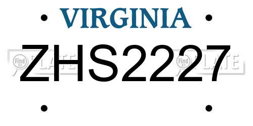 ZHS2227 Virginia License Plate