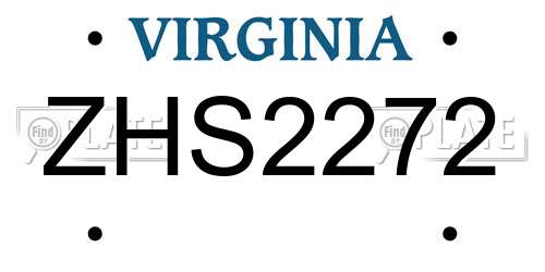 ZHS2272 Virginia License Plate