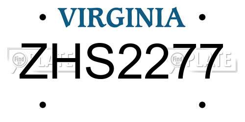 ZHS2277 Virginia License Plate