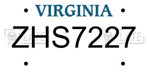 ZHS7227 Virginia License Plate