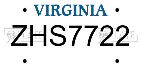 ZHS7722 Virginia License Plate