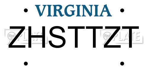 ZHSTTZT Virginia License Plate
