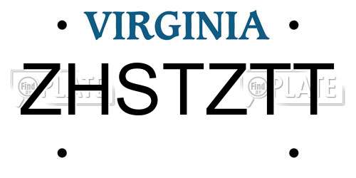 ZHSTZTT Virginia License Plate
