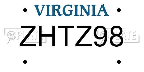 ZHTZ98 Virginia License Plate