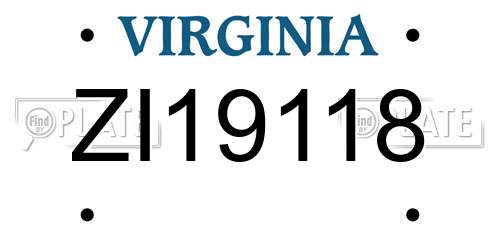 ZI19118 Virginia License Plate