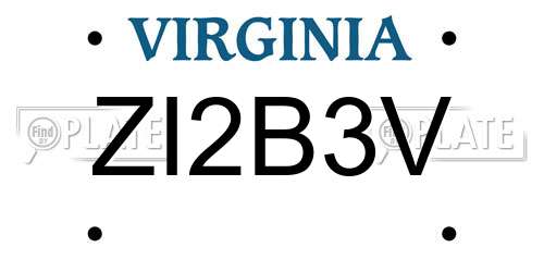 ZI2B3V Virginia License Plate