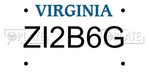 ZI2B6G Virginia License Plate