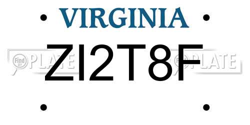 ZI2T8F Virginia License Plate