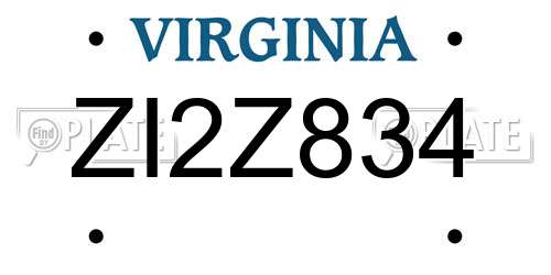 ZI2Z834 Virginia License Plate