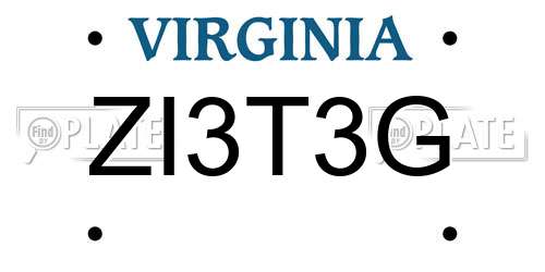 ZI3T3G Virginia License Plate