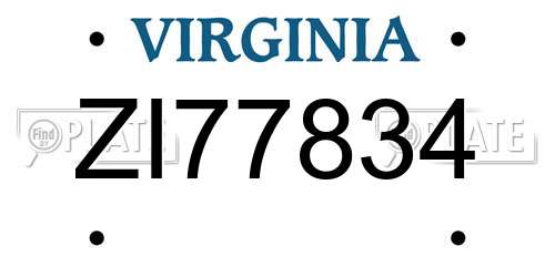 ZI77834 Virginia License Plate
