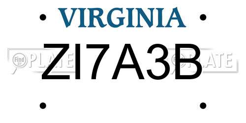 ZI7A3B Virginia License Plate