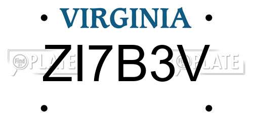 ZI7B3V Virginia License Plate