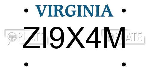 ZI9X4M Virginia License Plate