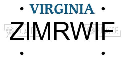 ZIMRWIF Virginia License Plate