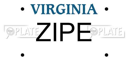 ZIPE Virginia License Plate