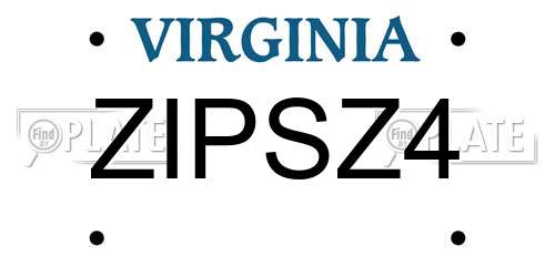 ZIPSZ4 Virginia License Plate